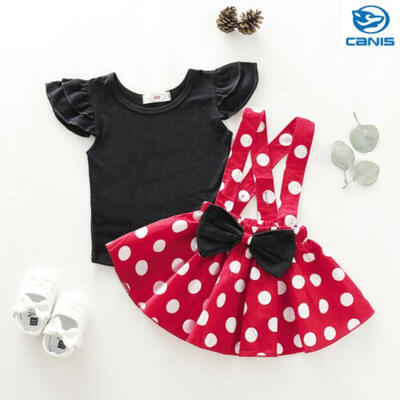 

2PCS Newborn Baby Girls Summer Set T-shirtBowknot Skirt Polka Dot Dress Outfits
