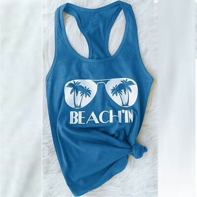 

Nomeni Fashion Beach Print Casual Tank Top Blouse Sleeveless O Neck T-Shirt
