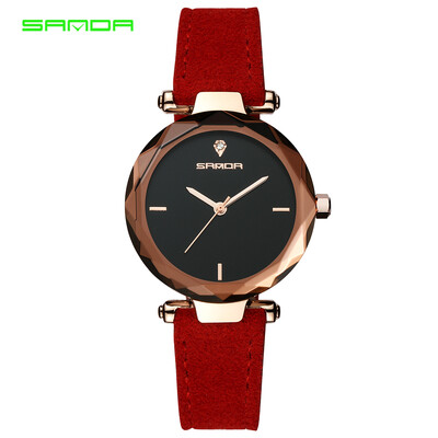 

SANDA P218 Simple Women Watch Leather Quartz Movement Watch Waterproof Casual Clock Wristwatch for Female