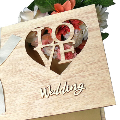 

Handmade Mr Mrs Love Wedding Guest Book Wooden DIY Signature Sign in Book with Ribbon Decoration Bridal Engagement Present