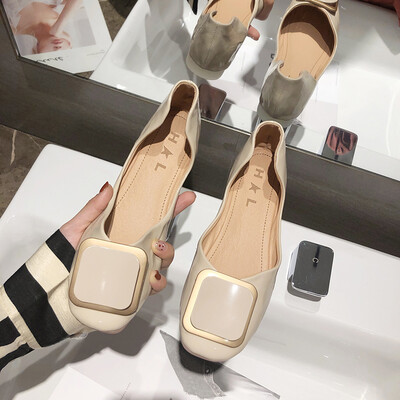 

Flat-bottomed shoes womens summer Korean students metal buckle shallow womens shoes square headgear feet soft bottom pouring sho