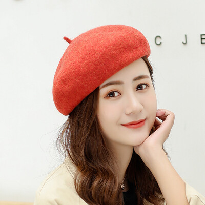 

Hat female Japanese autumn&winter wool berets retro Joker solid color wool painter Hat Korean literary bud Hat