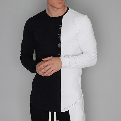 

Toponeto Mens Stitching Color Sports Long Sleeved T-shirt Quick-drying Running Tops