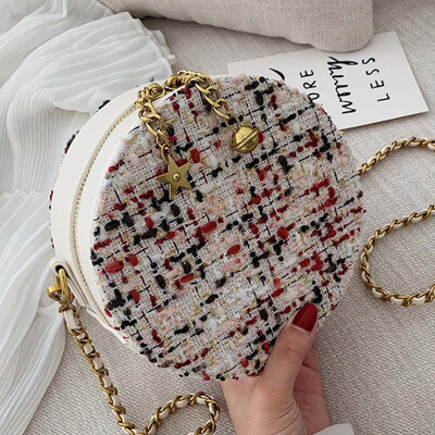 

Women 2019 spring&summer new Korean fashion casual woolen cloth Joker chain shoulder slung small round bag