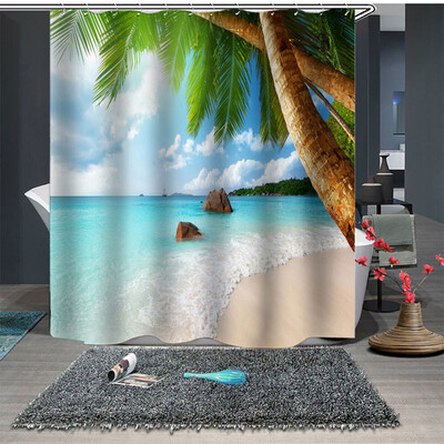 

Gobestart Popular Waterproof Shower Curtain With 12 Hooks Printed Bathroom 180x180cm