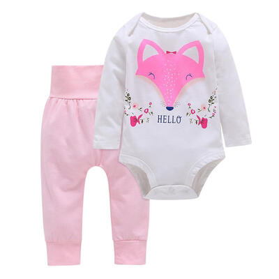 2pcsset Baby Girl Romper Fox Print Long Sleeve Pants Tops Kids Clothes