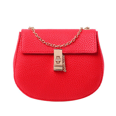 

Women Solid Color Litchi Grain Faux Leather Chain Crossbody Shoulder Bag Pouch