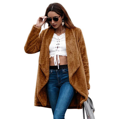 

Fleece Cardigan Coat Casual Women Winter Outwear Long Sleeve Solid Overcoat