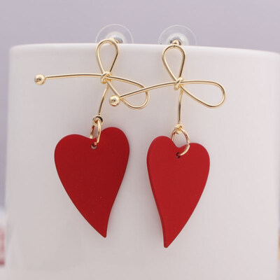 

EK553 New Style Gold Color Big Metal Bowknot Heart Drop Earrings for Women Handmade Sweet Wedding Jewelry Pendientes Gift