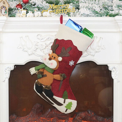 

1Pcs Christmas Stocking Large Sock Santa Elk Candy Gift Bag Xmas Tree Hanging Decor