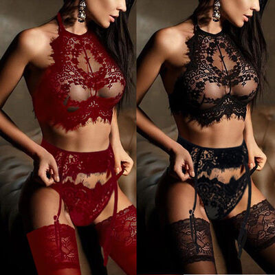 

Women Sexy-Lingerie Nightgown Babydoll Panties Underwear Lace Bra Set Sleepwear
