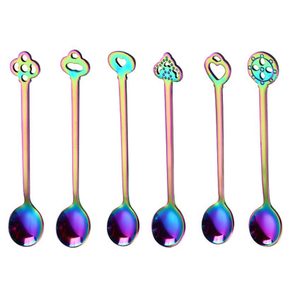 

Toponeto 6PCS Colorful Spoon Handle Spoons Flatware Ice Cream Drinking Tools Kitchen BK