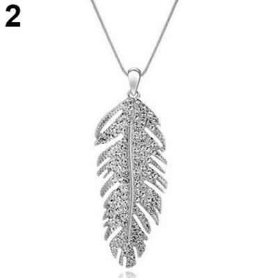 

Women\s Fashion Bohemian Alloy Rhinestone Feather Pendant Link Chain Necklace