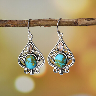 

New Vintage Silver Owl Earrings Inlay Turquoise Earrings Punk Wind Earrings Women Moonstone Earrings