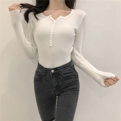 

Fashion Women Knitted Tops Slim Casual Pullover Plain Autumn Winter Sweater Tops