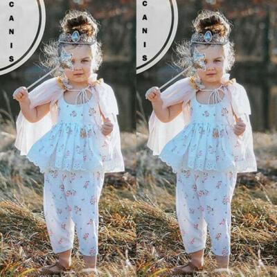 

Fashion Baby Girl Toddler Clothes Cotton Floral Lace TopLong Pant Summer Outfit
