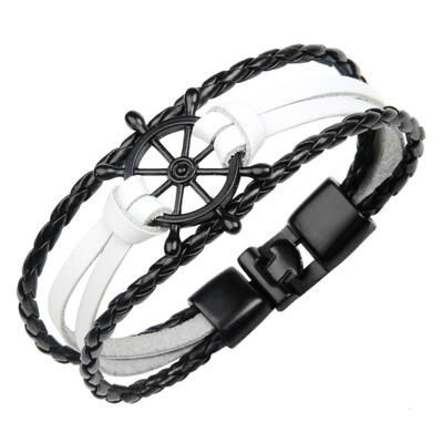 

Modern Sailor Bracelet For Men Multilayer Leather Jewelry Stainless Steel Rudder Buckle Bracelets Bangles
