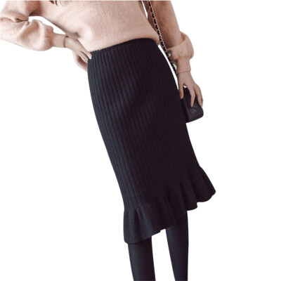 

Women Autumn Elegant Fashion Design Long Winter Skirt With Half Length Skirt High Waist Split Fork Hip And Fish Tail Skirt