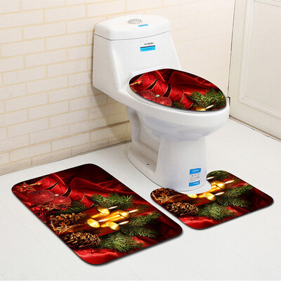 

〖Follure〗3PCS Fancy Santa Toilet Seat Cover&Rug Bathroom Set Christmas Decor