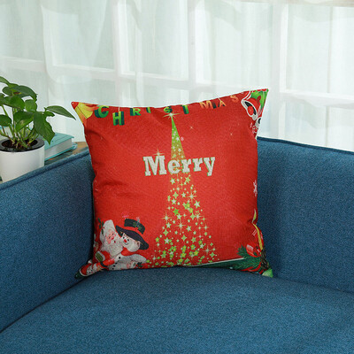 

Tailored Merry Christmas Print Pillowcase Linen Cotton Sofa Cushion Cover Home Decor