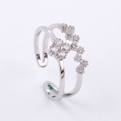 

New Style Four Leaf Clover Style Rhinestones Micro Setting Double Rows Lady Finger Ring Wholesale