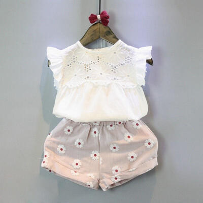 

Toddler Kids Baby Girls Outfits Clothes Lace TopsFloral Pants Shorts 2PCS Set