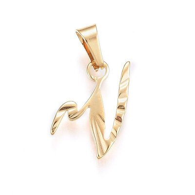 

304 Stainless Steel Pendants Alphabet Golden LetterV 15x12x1mm Hole 6x3mm
