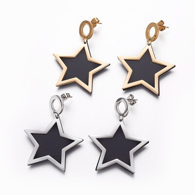 

304 Stainless Steel Stud Earrings with Plastic Star Mixed Color 47mm Pendant 34x355x2mm Pin 08mm