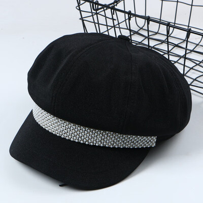 

Xiao Xiang Feng Pearl Cotton Flat Top Navy Hat Female Korean version of Joker Cap Net Red with Octagon Hat FallWinter