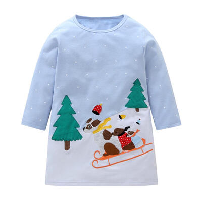 

Winter Children Snowflake Embroidery Girls Dress Cute Knee-length Clothing