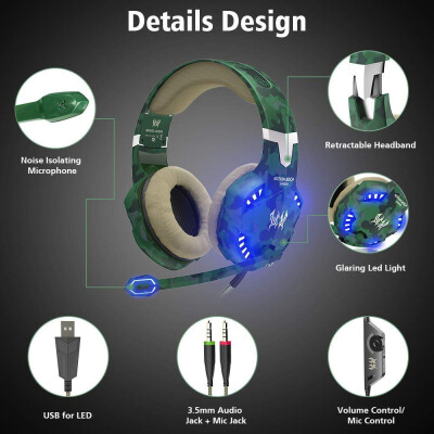 

KOTION EACH G2600 Stereo Gaming Headset Noise Cancelling Headphones Over Ear Wired Earphone with Mic LED Lights Volume Control for