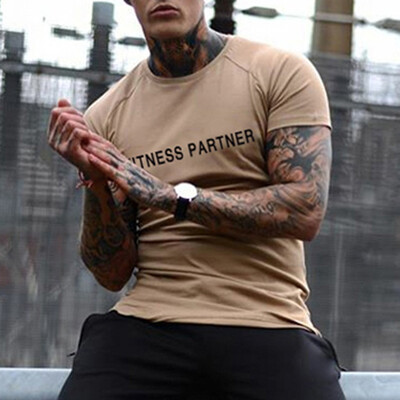 

Toponeto Mens Summer New Style Fashion Fitness Short Sleeves Letter Printing Blouse Top
