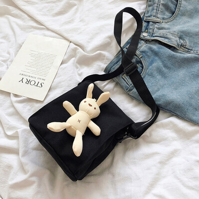 

2019 Sweet Girls Shoulder Bags Rabbit Pendant Flap Handbags Fashion Female Canvas Crossbody Bags