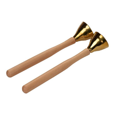 

1 Pair Handheld Metal Bell Handbell Hand Percussion Bells with Wood Handle Musical Toy