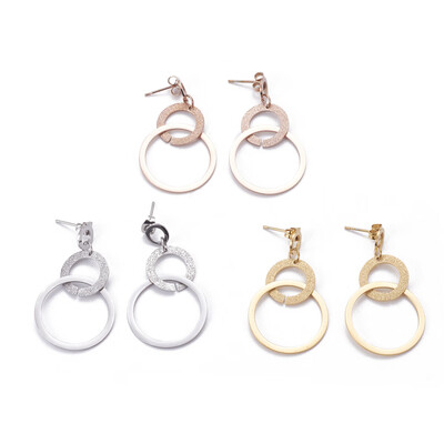 

304 Stainless Steel Ear Studs Textured Ring Mixed Color 47mm Pendant 79x79mm&25x25mm Pin 07mm