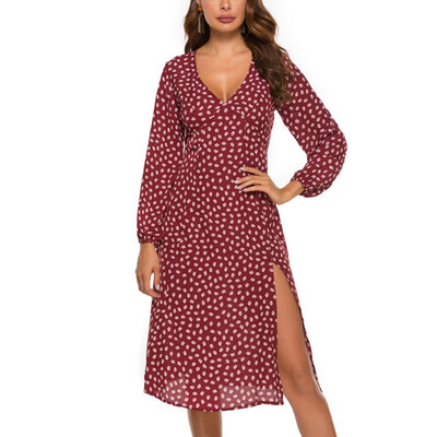 

Tailored Fashion Womens V-Neck Long Sleeve Casual Printed Party Beach Mini Dress