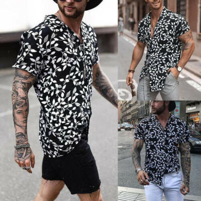 

Men Hawaiian Shirt Beach Flower Party Summer Holiday Fancy Tops Short Sleeve Tee