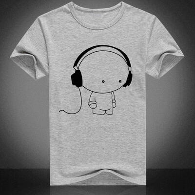 

2019 New Mens T-shirt Street Anime Shirt Headphones Music Doll T-shirt Mens Hip-hop T-shirt Casual T-shirt