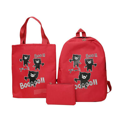 

3pcsset Canvas Women Cartoon Backpack Large Capacity Shoulder Bag Clutch