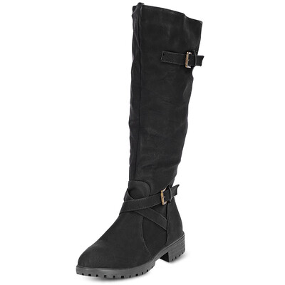 

Female Winter Trendy All Match Solid Color Buckle Skid-resistant Long Leather Boots