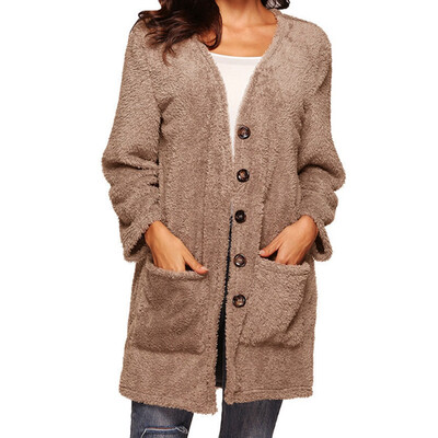 

Women Cardigan Coat Winter Wool Warm Long Sleeve Single Breasted Cardigan Medium Long