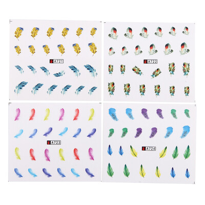 

Toponeto 24pcs Feather Nail Art Water Transfer Sticker Rainbow Dream Decals