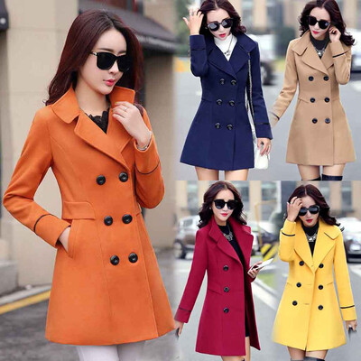 

Toponeto Women Wool Double Breasted Coat Elegant Long Sleeve Work Office Fashion Jacket