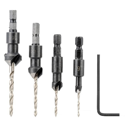 

4 Pcsset Professional Countersink Drill Bit Set with Quick Change Hex Shank High Speed Steel Carbon Steel Counter Bore Woodworkin