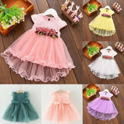 

Toddler Kids Baby Girls Lace Dress Flower Summer Sundress Bowknot Dresses