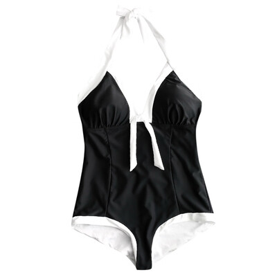 

Two Tone Halter One Piece Swimsuit