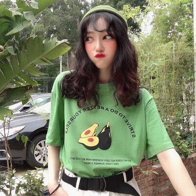 

Women Summer New Style All-match Casual Loose Cartoon Pattern Round Collar T-shirts