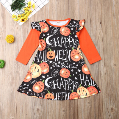 

Halloween Toddler Baby Girl Dress Long Sleeve Pumpkin Party Dresses Clothes