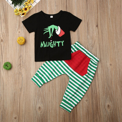 

Toddler Kids Baby Boys Girl Xams Clothes Outfit Shirt Stripe Long Pants Trousers