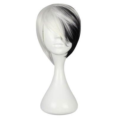 

Straight Short Half Black White Wig with Bangs Cosplay Costume for Danganronpa Monokuma Figure
